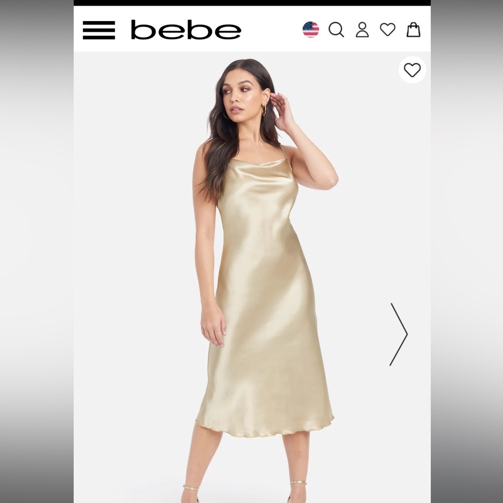 BEBE Satin Cowl Neck Slip Dress